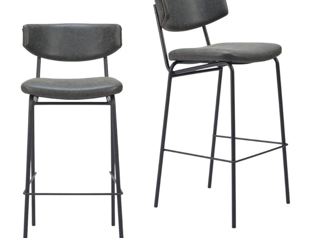 Set of Two 26" Black Faux Leather and Steel Low Back Counter Height Bar Chairs