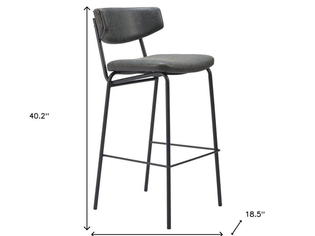 Set of Two 26" Black Faux Leather and Steel Low Back Counter Height Bar Chairs