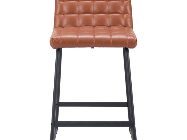 Set of Two 26" Brown And Black Faux Leather And Steel Counter Height Bar Chairs