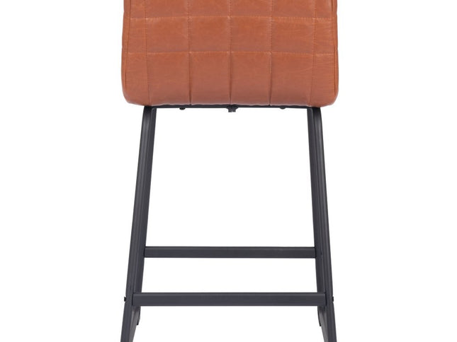 Set of Two 26" Brown And Black Faux Leather And Steel Counter Height Bar Chairs