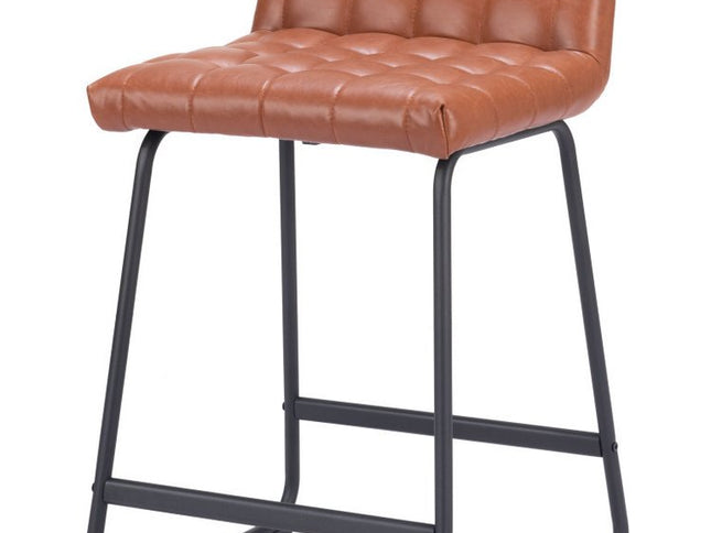 Set of Two 26" Brown And Black Faux Leather And Steel Counter Height Bar Chairs