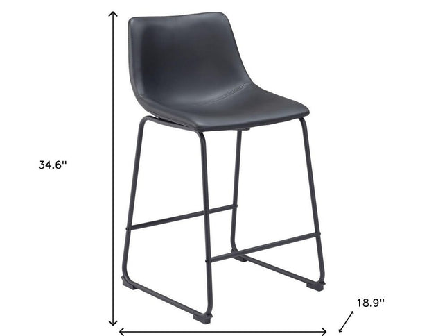 Set of Two 24" Black Faux Leather and Steel Counter Height Bar Chairs