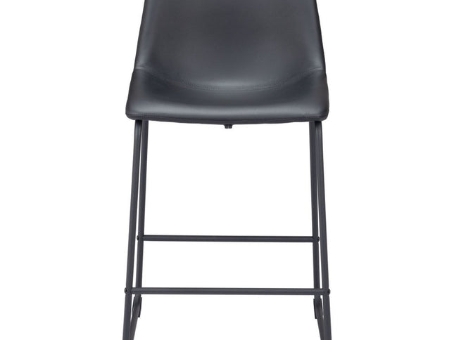 Set of Two 24" Black Faux Leather and Steel Counter Height Bar Chairs