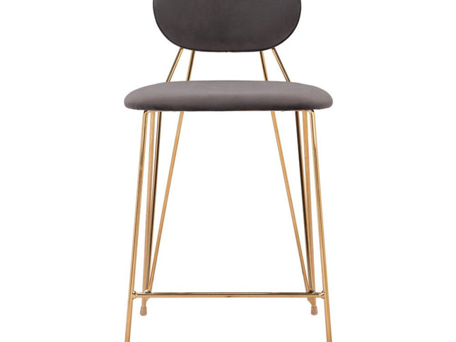 Set of Two 26" Gray and Gold Velvet and Steel Low Back Counter Height Bar Chairs