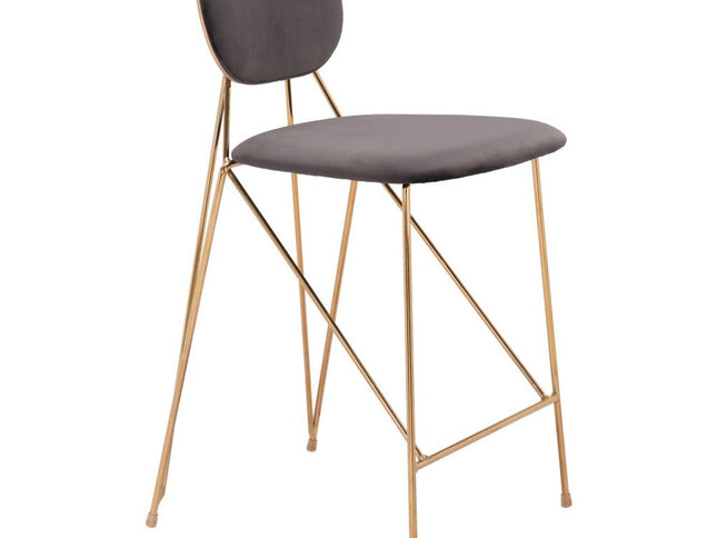 Set of Two 26" Gray and Gold Velvet and Steel Low Back Counter Height Bar Chairs