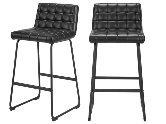 Set of Two 30" Black Faux Leather And Steel Bar Height Bar Chairs
