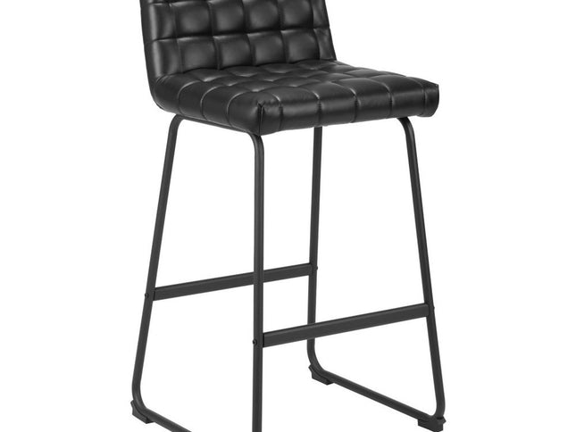 Set of Two 30" Black Faux Leather And Steel Bar Height Bar Chairs
