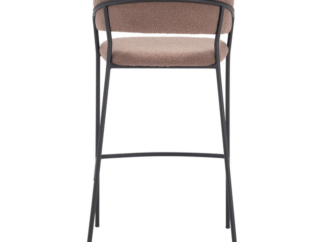 Set of Two 30" Brown and Black Shearling and Steel Low Back Bar Height Bar Chairs