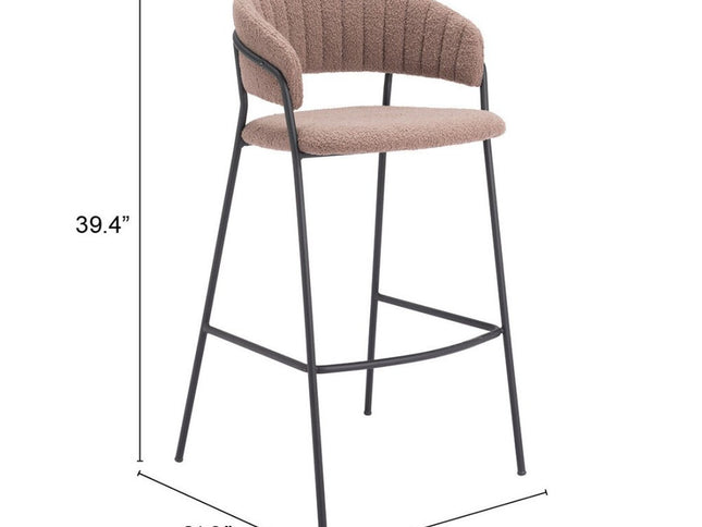 Set of Two 30" Brown and Black Shearling and Steel Low Back Bar Height Bar Chairs