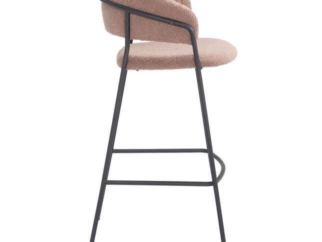 Set of Two 30" Brown and Black Shearling and Steel Low Back Bar Height Bar Chairs