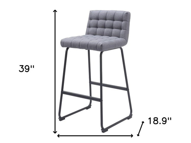 Set of Two 30" Gray And Black Fabric And Steel Bar Height Bar Chairs