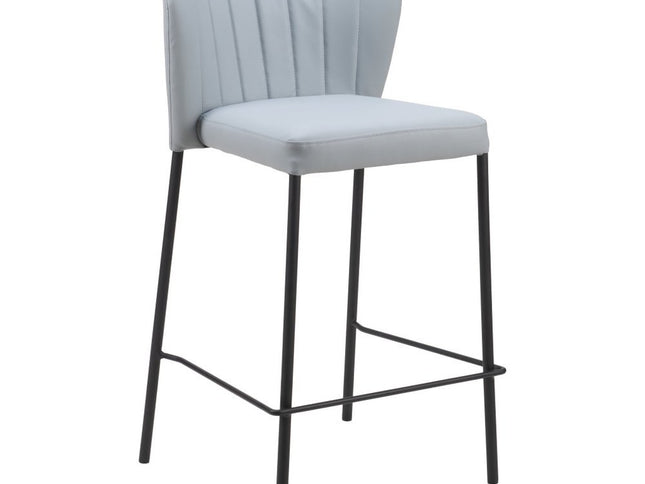 Set of Two 26" Gray And Black Faux Leather And Steel Counter Height Bar Chairs