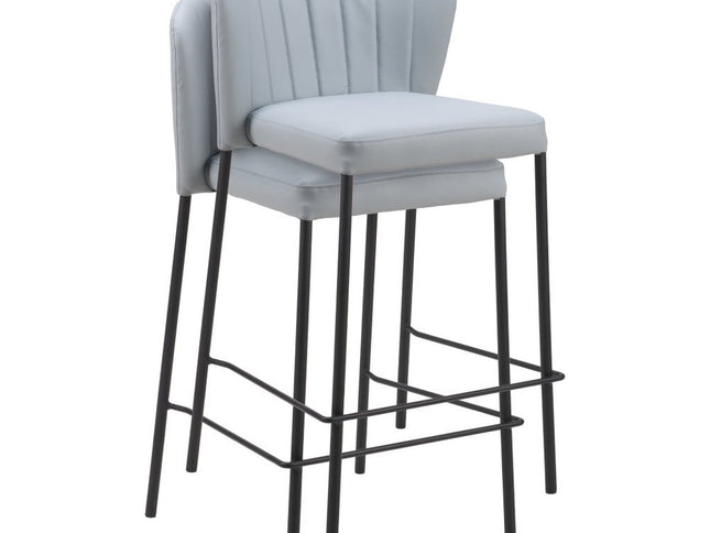 Set of Two 26" Gray And Black Faux Leather And Steel Counter Height Bar Chairs