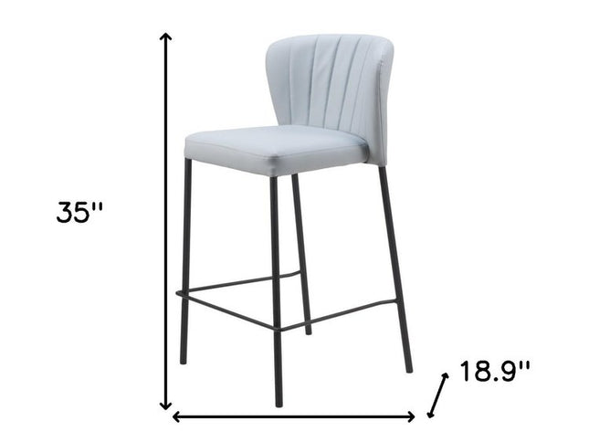 Set of Two 26" Gray And Black Faux Leather And Steel Counter Height Bar Chairs