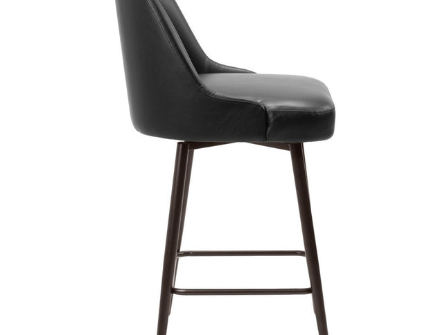 26" Black And Bronze Faux Leather And Steel Counter Height Swivel Bar Chair