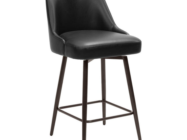 26" Black And Bronze Faux Leather And Steel Counter Height Swivel Bar Chair