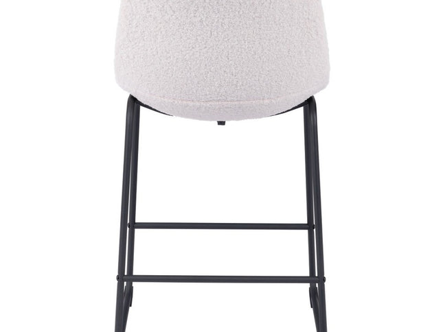 Set of Two 24" Ivory And Black Shearling And Steel Counter Height Bar Chairs