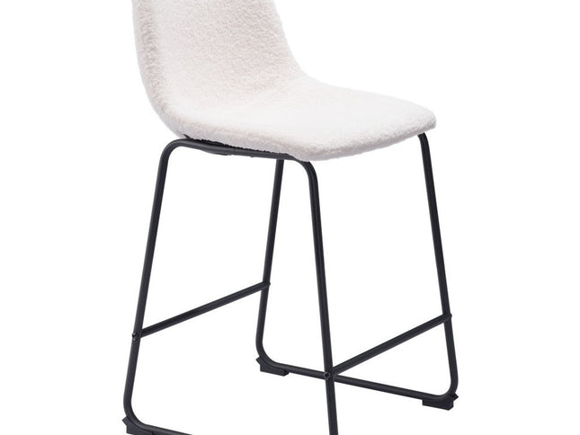 Set of Two 24" Ivory And Black Shearling And Steel Counter Height Bar Chairs