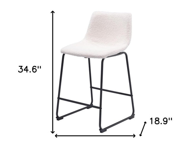 Set of Two 24" Ivory And Black Shearling And Steel Counter Height Bar Chairs