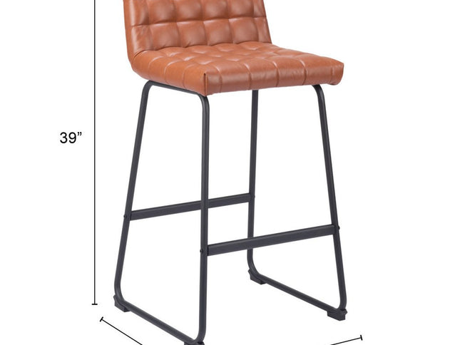 Set of Two 30" Brown And Black Faux Leather And Steel Bar Height Bar Chairs