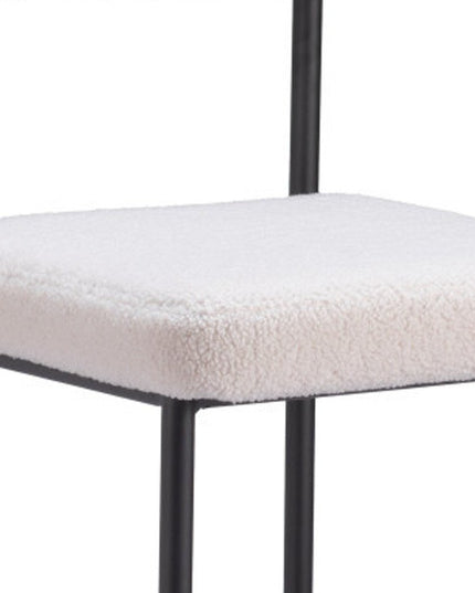 Set of Two 26" Ivory and Black Faux Shearling and Steel Low Back Counter Height Bar Chairs