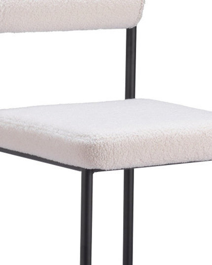 Set of Two 26" Ivory and Black Faux Shearling and Steel Low Back Counter Height Bar Chairs