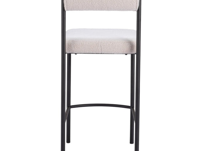 Set of Two 26" Ivory and Black Faux Shearling and Steel Low Back Counter Height Bar Chairs