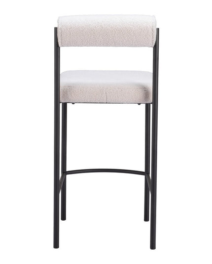 Set of Two 26" Ivory and Black Faux Shearling and Steel Low Back Counter Height Bar Chairs