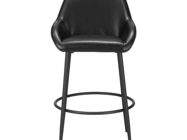 Set of Two 30" Black Faux Leather And Steel Bar Height Bar Chairs