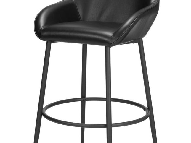 Set of Two 30" Black Faux Leather And Steel Bar Height Bar Chairs