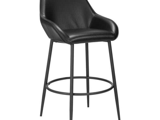 Set of Two 30" Black Faux Leather And Steel Bar Height Bar Chairs