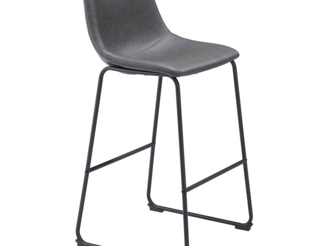 Set of Two 29" Charcoal and Black Faux Leather and Steel Counter Height Bar Chairs