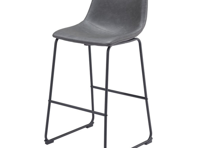 Set of Two 29" Charcoal and Black Faux Leather and Steel Counter Height Bar Chairs
