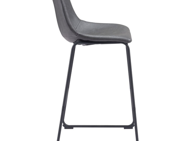 Set of Two 29" Charcoal and Black Faux Leather and Steel Counter Height Bar Chairs