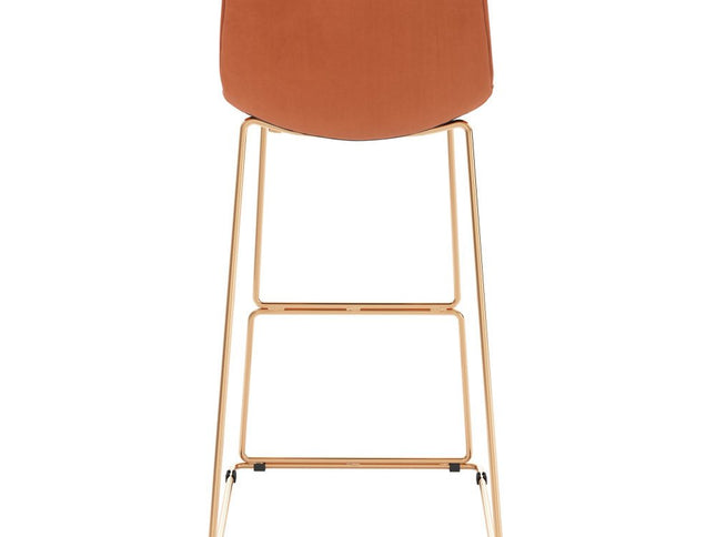 Set of Two 30" Orange And Gold Velvet And Steel Bar Height Bar Chairs