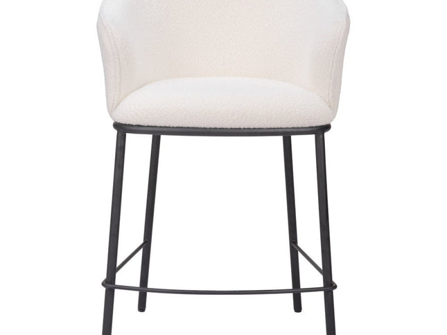 26" Ivory and Black Shearling and Steel Counter Height Bar Chair