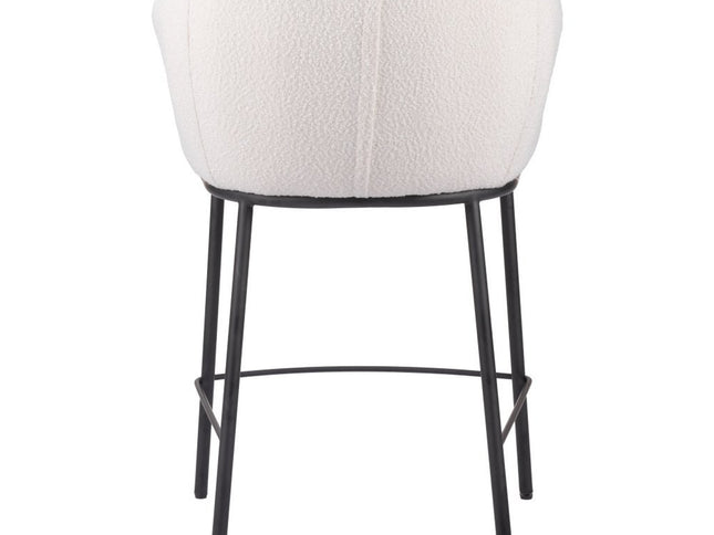 26" Ivory and Black Shearling and Steel Counter Height Bar Chair