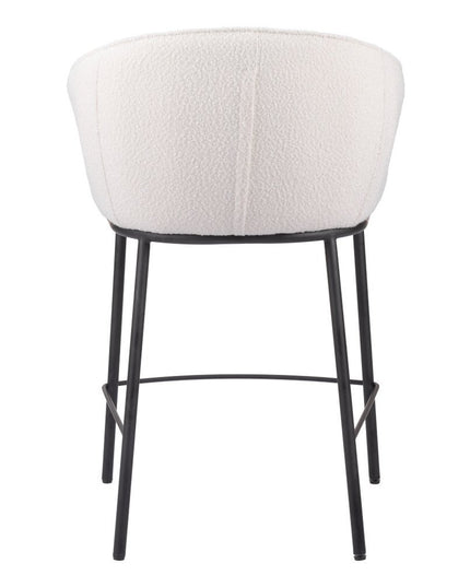 26" Ivory and Black Shearling and Steel Counter Height Bar Chair