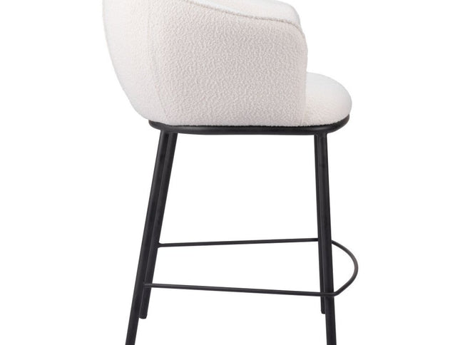 26" Ivory and Black Shearling and Steel Counter Height Bar Chair