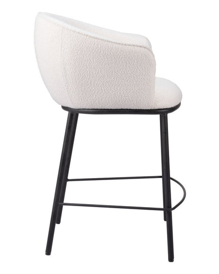 26" Ivory and Black Shearling and Steel Counter Height Bar Chair