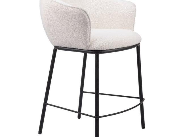 26" Ivory and Black Shearling and Steel Counter Height Bar Chair