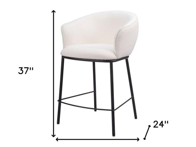 26" Ivory and Black Shearling and Steel Counter Height Bar Chair