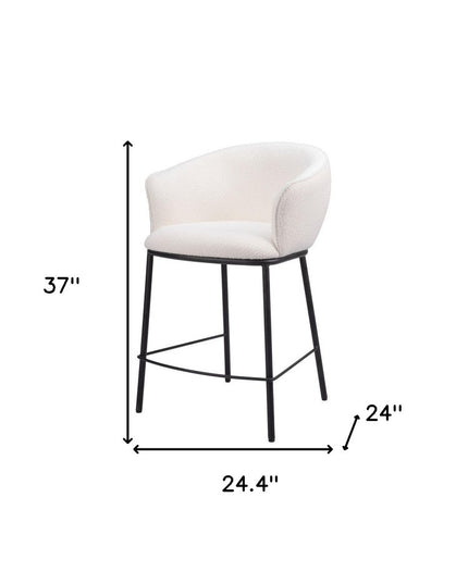 26" Ivory and Black Shearling and Steel Counter Height Bar Chair