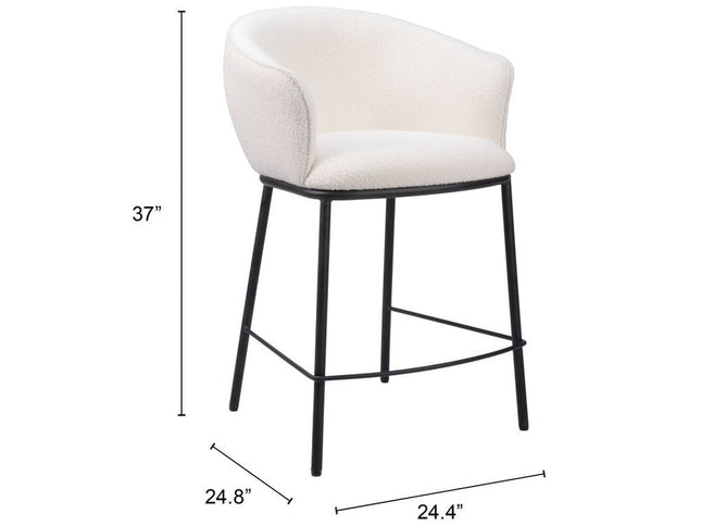 26" Ivory and Black Shearling and Steel Counter Height Bar Chair