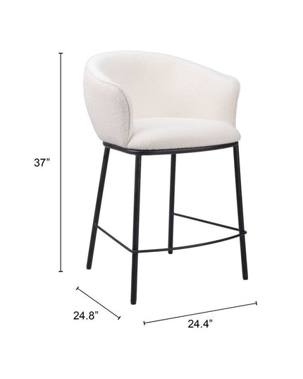 26" Ivory and Black Shearling and Steel Counter Height Bar Chair