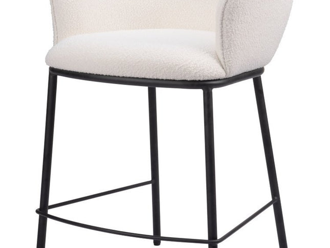 26" Ivory and Black Shearling and Steel Counter Height Bar Chair