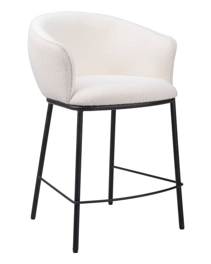 26" Ivory and Black Shearling and Steel Counter Height Bar Chair