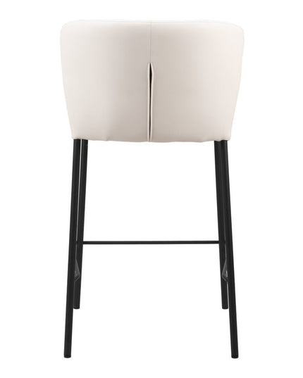 Set of Two 26" Cream And Black Faux Leather And Steel Counter Height Bar Chairs