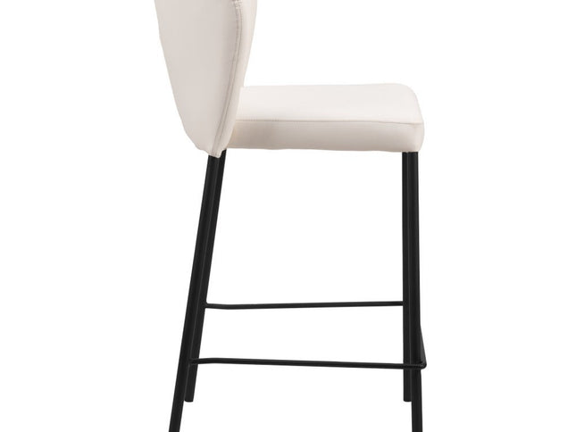 Set of Two 26" Cream And Black Faux Leather And Steel Counter Height Bar Chairs