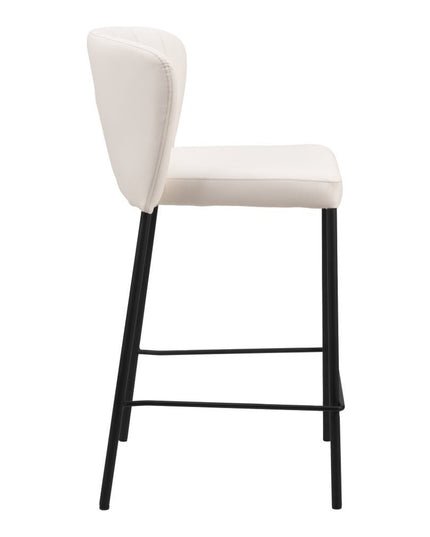 Set of Two 26" Cream And Black Faux Leather And Steel Counter Height Bar Chairs